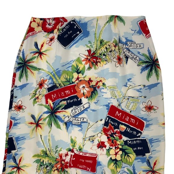 Harold's Miami Theme Hawaiian Silk Skirt 10 Palm Tree Knee Length Florida Beach - Picture 8 of 13